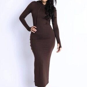 Brown Long Sleeve Hoodie Dress
